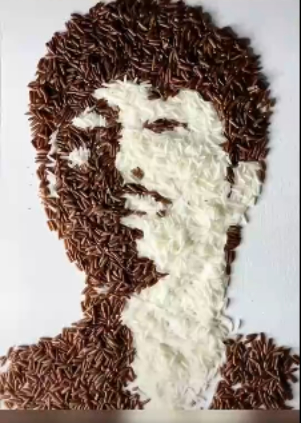 Việt Mỹ vẽ chân dung rapper Đen Vâu bằng hạt gạo